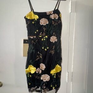 Lulu's Pink and Yellow Embroidered Mini Dress